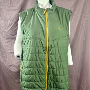 Ascend Men’s Quilted Olive Vest XL Sleeveless Puffer Jacket Yellow Zippers